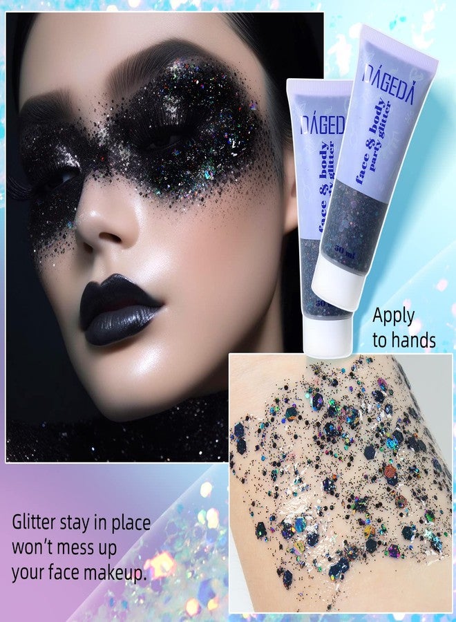 DAGEDA Body Glitter Gel, Face Glitters Body Gel Sequins Shimmer Liquid Eyeshadow, Chunky Glitter for Face Hair Nails, Holographic Cosmetic Laser Powder Festival Glitter Makeup 1.7oz (Black) - Image 2